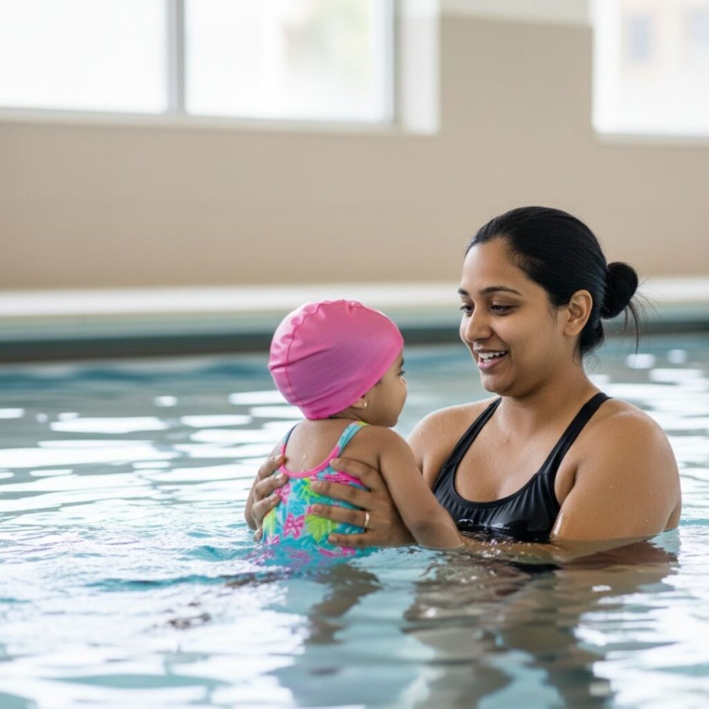 swim instructor with infant