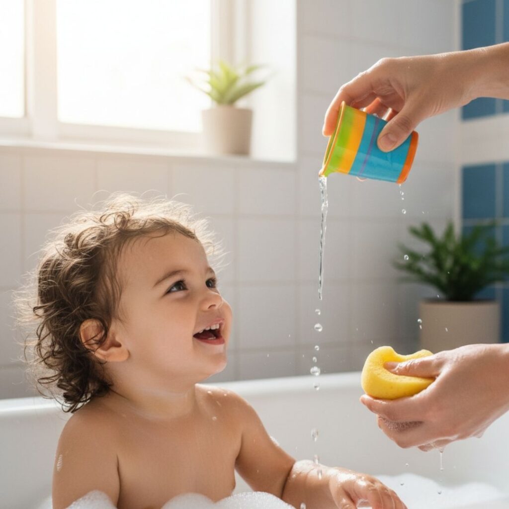 toddler enjoying bathtime