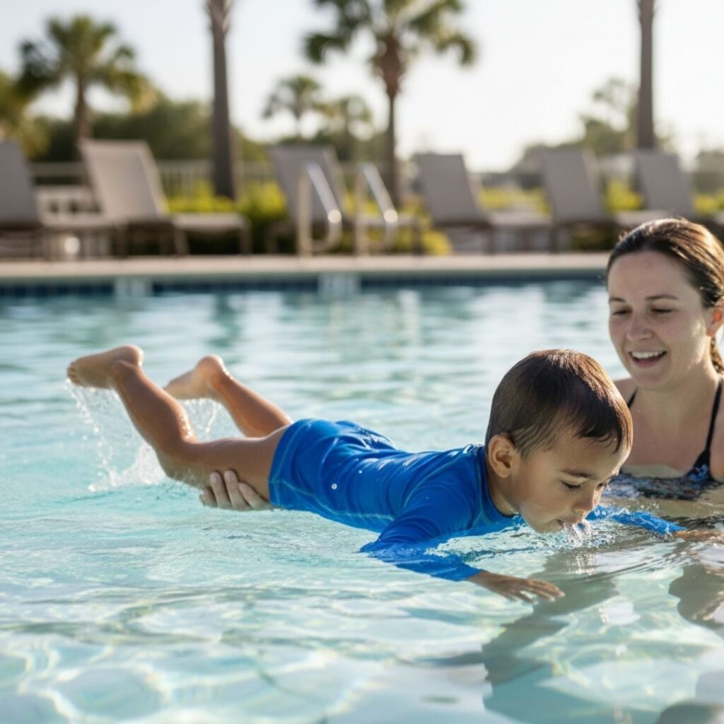 toddler learning how to swim