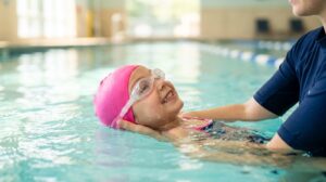 Young child in swim lessons