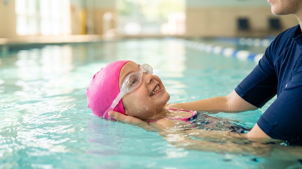 Young child in swim lessons